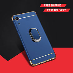 Handyhülle Hülle Luxus Metall Rahmen und Kunststoff Schutzhülle Tasche mit Fingerring Ständer A01 für Huawei Honor 8A Blau