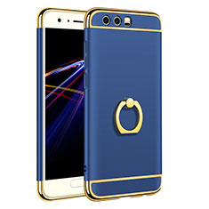 Handyhülle Hülle Luxus Metall Rahmen und Kunststoff Schutzhülle Tasche mit Fingerring Ständer A01 für Huawei Honor 9 Blau