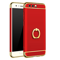 Handyhülle Hülle Luxus Metall Rahmen und Kunststoff Schutzhülle Tasche mit Fingerring Ständer A01 für Huawei Honor 9 Rot