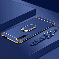 Handyhülle Hülle Luxus Metall Rahmen und Kunststoff Schutzhülle Tasche mit Fingerring Ständer A01 für Huawei Honor 9X Pro Blau