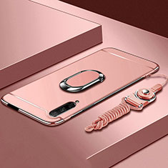 Handyhülle Hülle Luxus Metall Rahmen und Kunststoff Schutzhülle Tasche mit Fingerring Ständer A01 für Huawei Honor 9X Pro Rosegold