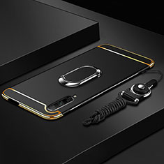 Handyhülle Hülle Luxus Metall Rahmen und Kunststoff Schutzhülle Tasche mit Fingerring Ständer A01 für Huawei Honor 9X Pro Schwarz