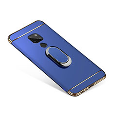 Handyhülle Hülle Luxus Metall Rahmen und Kunststoff Schutzhülle Tasche mit Fingerring Ständer A01 für Huawei Mate 20 Blau