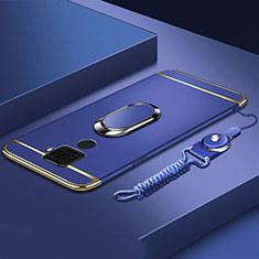Handyhülle Hülle Luxus Metall Rahmen und Kunststoff Schutzhülle Tasche mit Fingerring Ständer A01 für Huawei Mate 30 Lite Blau