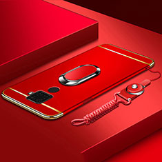 Handyhülle Hülle Luxus Metall Rahmen und Kunststoff Schutzhülle Tasche mit Fingerring Ständer A01 für Huawei Mate 30 Lite Rot