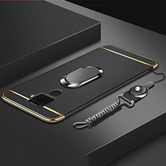 Handyhülle Hülle Luxus Metall Rahmen und Kunststoff Schutzhülle Tasche mit Fingerring Ständer A01 für Huawei Mate 30 Lite Schwarz