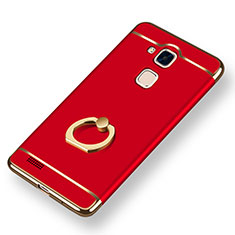 Handyhülle Hülle Luxus Metall Rahmen und Kunststoff Schutzhülle Tasche mit Fingerring Ständer A01 für Huawei Mate 7 Rot