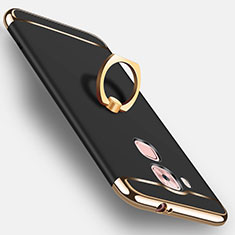 Handyhülle Hülle Luxus Metall Rahmen und Kunststoff Schutzhülle Tasche mit Fingerring Ständer A01 für Huawei Nova Plus Schwarz