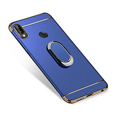 Handyhülle Hülle Luxus Metall Rahmen und Kunststoff Schutzhülle Tasche mit Fingerring Ständer A01 für Huawei P Smart+ Plus Blau