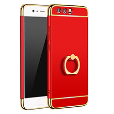 Handyhülle Hülle Luxus Metall Rahmen und Kunststoff Schutzhülle Tasche mit Fingerring Ständer A01 für Huawei P10 Plus Rot