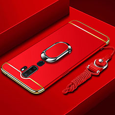 Handyhülle Hülle Luxus Metall Rahmen und Kunststoff Schutzhülle Tasche mit Fingerring Ständer A01 für Oppo A11X Rot