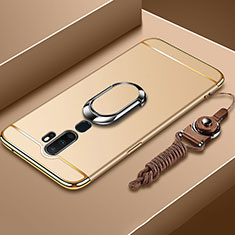 Handyhülle Hülle Luxus Metall Rahmen und Kunststoff Schutzhülle Tasche mit Fingerring Ständer A01 für Oppo A5 (2020) Gold