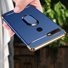 Handyhülle Hülle Luxus Metall Rahmen und Kunststoff Schutzhülle Tasche mit Fingerring Ständer A01 für Oppo AX7 Blau