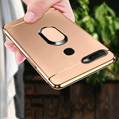 Handyhülle Hülle Luxus Metall Rahmen und Kunststoff Schutzhülle Tasche mit Fingerring Ständer A01 für Oppo AX7 Gold