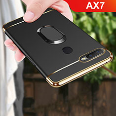 Handyhülle Hülle Luxus Metall Rahmen und Kunststoff Schutzhülle Tasche mit Fingerring Ständer A01 für Oppo AX7 Schwarz