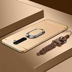 Handyhülle Hülle Luxus Metall Rahmen und Kunststoff Schutzhülle Tasche mit Fingerring Ständer A01 für Oppo Reno Ace Gold