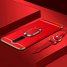 Handyhülle Hülle Luxus Metall Rahmen und Kunststoff Schutzhülle Tasche mit Fingerring Ständer A01 für Oppo Reno Ace Rot