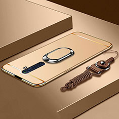 Handyhülle Hülle Luxus Metall Rahmen und Kunststoff Schutzhülle Tasche mit Fingerring Ständer A01 für Oppo Reno2 Z Gold
