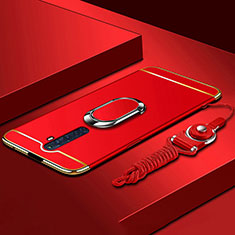 Handyhülle Hülle Luxus Metall Rahmen und Kunststoff Schutzhülle Tasche mit Fingerring Ständer A01 für Oppo Reno2 Z Rot