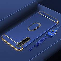 Handyhülle Hülle Luxus Metall Rahmen und Kunststoff Schutzhülle Tasche mit Fingerring Ständer A01 für Realme X2 Blau