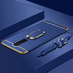 Handyhülle Hülle Luxus Metall Rahmen und Kunststoff Schutzhülle Tasche mit Fingerring Ständer A01 für Realme X2 Pro Blau