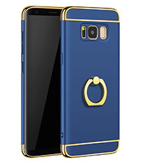 Handyhülle Hülle Luxus Metall Rahmen und Kunststoff Schutzhülle Tasche mit Fingerring Ständer A01 für Samsung Galaxy S8 Blau