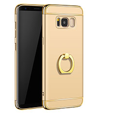 Handyhülle Hülle Luxus Metall Rahmen und Kunststoff Schutzhülle Tasche mit Fingerring Ständer A01 für Samsung Galaxy S8 Gold