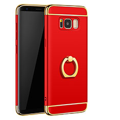 Handyhülle Hülle Luxus Metall Rahmen und Kunststoff Schutzhülle Tasche mit Fingerring Ständer A01 für Samsung Galaxy S8 Rot