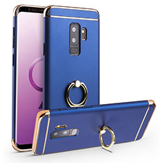 Handyhülle Hülle Luxus Metall Rahmen und Kunststoff Schutzhülle Tasche mit Fingerring Ständer A01 für Samsung Galaxy S9 Plus Blau