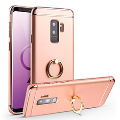 Handyhülle Hülle Luxus Metall Rahmen und Kunststoff Schutzhülle Tasche mit Fingerring Ständer A01 für Samsung Galaxy S9 Plus Rosegold