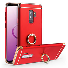 Handyhülle Hülle Luxus Metall Rahmen und Kunststoff Schutzhülle Tasche mit Fingerring Ständer A01 für Samsung Galaxy S9 Plus Rot