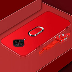 Handyhülle Hülle Luxus Metall Rahmen und Kunststoff Schutzhülle Tasche mit Fingerring Ständer A01 für Vivo X50 Lite Rot