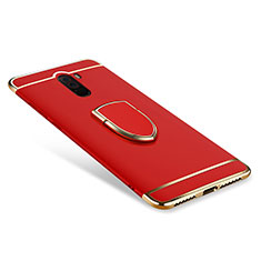 Handyhülle Hülle Luxus Metall Rahmen und Kunststoff Schutzhülle Tasche mit Fingerring Ständer A01 für Xiaomi Pocophone F1 Rot