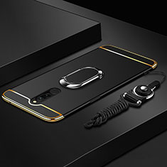 Handyhülle Hülle Luxus Metall Rahmen und Kunststoff Schutzhülle Tasche mit Fingerring Ständer A01 für Xiaomi Redmi 8 Schwarz