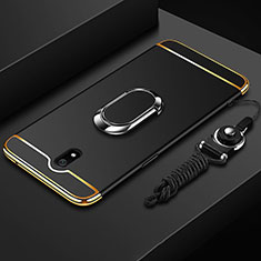Handyhülle Hülle Luxus Metall Rahmen und Kunststoff Schutzhülle Tasche mit Fingerring Ständer A01 für Xiaomi Redmi 8A Schwarz