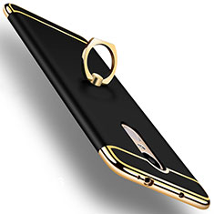 Handyhülle Hülle Luxus Metall Rahmen und Kunststoff Schutzhülle Tasche mit Fingerring Ständer A01 für Xiaomi Redmi Note 3 Pro Schwarz