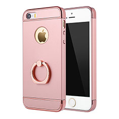 Handyhülle Hülle Luxus Metall Rahmen und Kunststoff Schutzhülle Tasche mit Fingerring Ständer A02 für Apple iPhone 5S Rosa