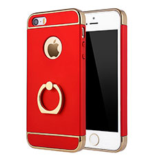 Handyhülle Hülle Luxus Metall Rahmen und Kunststoff Schutzhülle Tasche mit Fingerring Ständer A02 für Apple iPhone 5S Rot