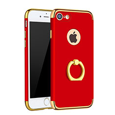 Handyhülle Hülle Luxus Metall Rahmen und Kunststoff Schutzhülle Tasche mit Fingerring Ständer A02 für Apple iPhone 7 Rot