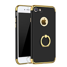 Handyhülle Hülle Luxus Metall Rahmen und Kunststoff Schutzhülle Tasche mit Fingerring Ständer A02 für Apple iPhone 7 Schwarz