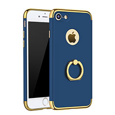Handyhülle Hülle Luxus Metall Rahmen und Kunststoff Schutzhülle Tasche mit Fingerring Ständer A02 für Apple iPhone 8 Blau