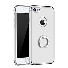 Handyhülle Hülle Luxus Metall Rahmen und Kunststoff Schutzhülle Tasche mit Fingerring Ständer A02 für Apple iPhone 8 Silber
