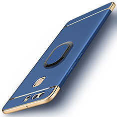 Handyhülle Hülle Luxus Metall Rahmen und Kunststoff Schutzhülle Tasche mit Fingerring Ständer A02 für Huawei P9 Blau