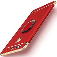 Handyhülle Hülle Luxus Metall Rahmen und Kunststoff Schutzhülle Tasche mit Fingerring Ständer A02 für Huawei P9 Rot