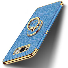 Handyhülle Hülle Luxus Metall Rahmen und Kunststoff Schutzhülle Tasche mit Fingerring Ständer A02 für Samsung Galaxy S8 Hellblau