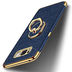 Handyhülle Hülle Luxus Metall Rahmen und Kunststoff Schutzhülle Tasche mit Fingerring Ständer A02 für Samsung Galaxy S8 Plus Blau