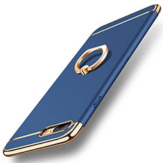 Handyhülle Hülle Luxus Metall Rahmen und Kunststoff Schutzhülle Tasche mit Fingerring Ständer A06 für Apple iPhone 7 Plus Blau