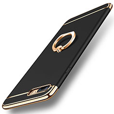 Handyhülle Hülle Luxus Metall Rahmen und Kunststoff Schutzhülle Tasche mit Fingerring Ständer A06 für Apple iPhone 8 Plus Schwarz