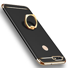 Handyhülle Hülle Luxus Metall Rahmen und Kunststoff Schutzhülle Tasche mit Fingerring Ständer A06 für Huawei Enjoy 7 Schwarz