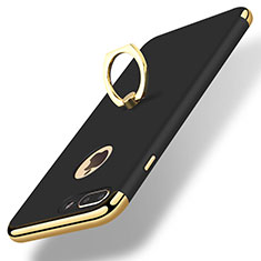 Handyhülle Hülle Luxus Metall Rahmen und Kunststoff Schutzhülle Tasche mit Fingerring Ständer A07 für Apple iPhone 7 Plus Schwarz